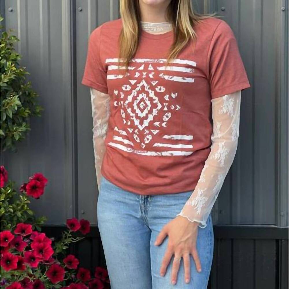 NEW SOUTHERN ATTITUDE aztec tribal western graphic tee in coral
